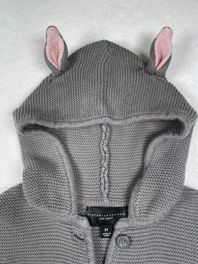 3/3T Victoria Beckham for Target, Grey, Hooded button-up cardigan w/ animal ears