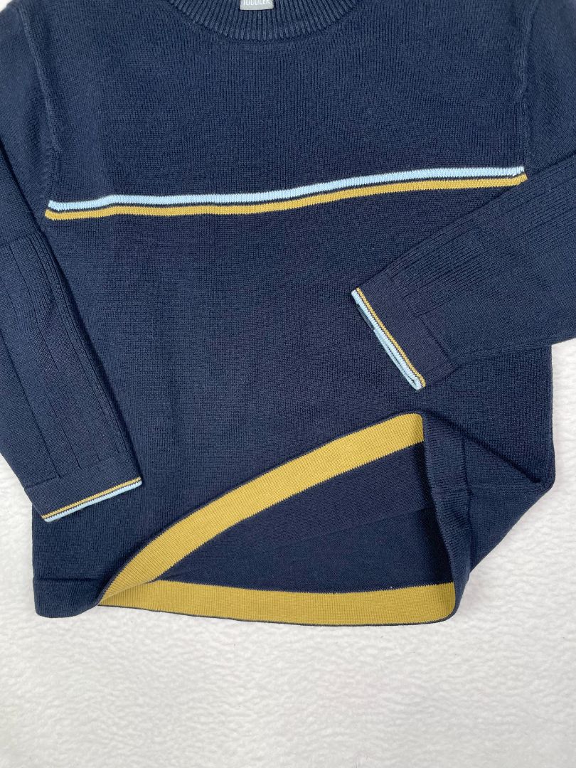 4/4T, Quicksilver, Blue, Pullover sweater, light blue/tan stripes and hems