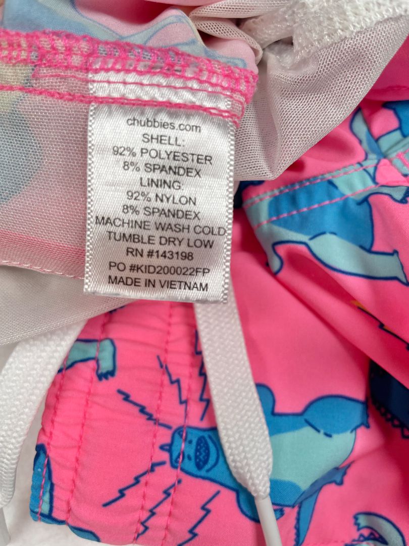 12 mo, Chubbies, Pink, Godzilla print drawstring classic swim trunks