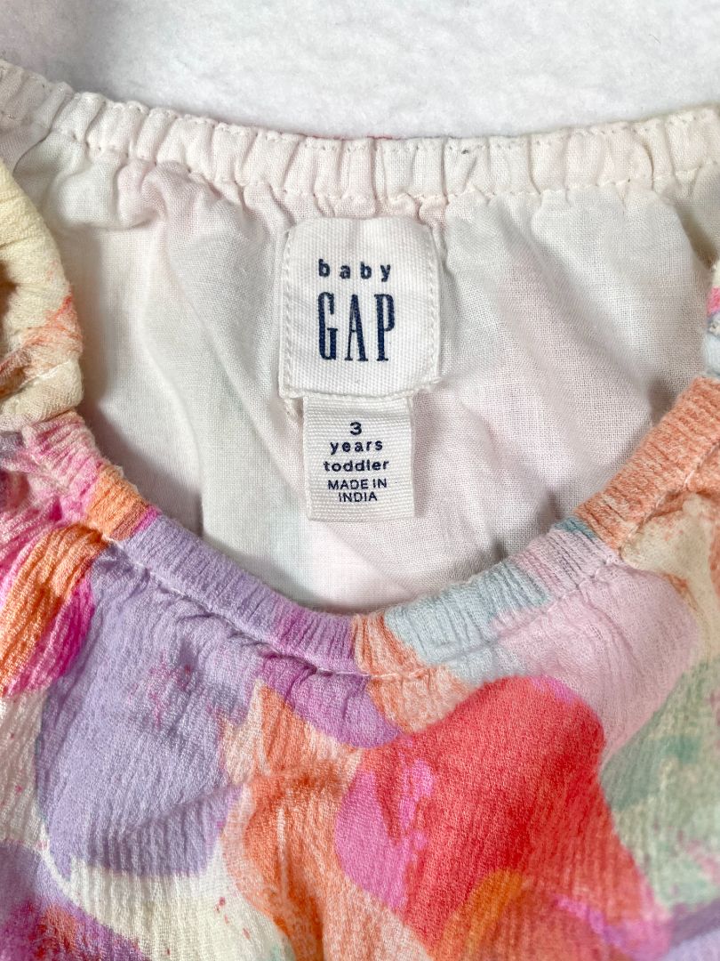 3/3T, babyGap, Pink, Gauzy flutter sleeve tiered abstract pastel floral dress