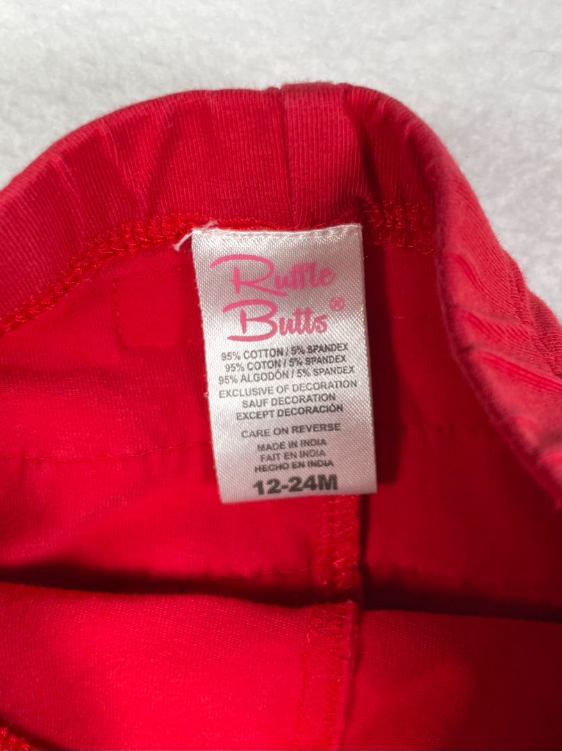 12-24 mo, Ruffle Butts, Red, Pull-on leggings, ruffles on cuffs and butt