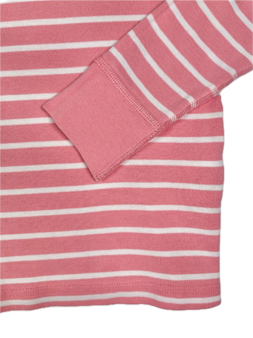 3-4 Polarn O. Pyret, Pink, Long-sleeve striped organic cotton shirt, pink/white