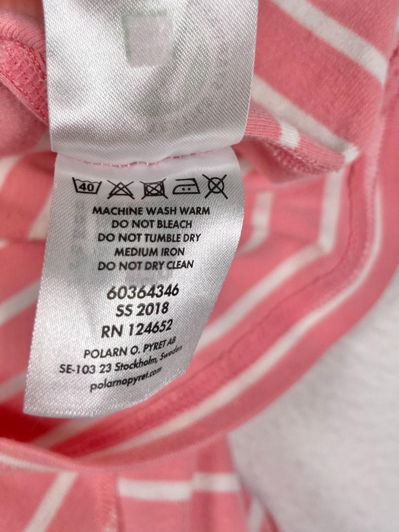 3-4 Polarn O. Pyret, Pink, Long-sleeve striped organic cotton shirt, pink/white