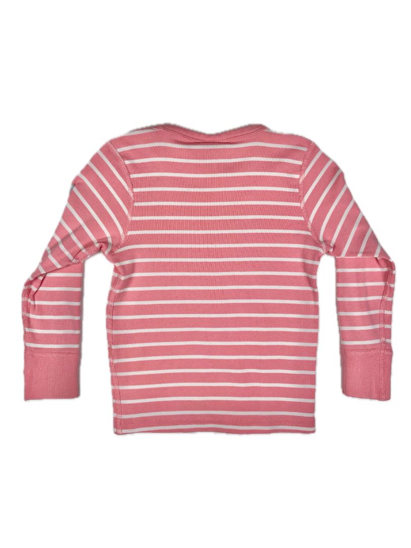 3-4 Polarn O. Pyret, Pink, Long-sleeve striped organic cotton shirt, pink/white