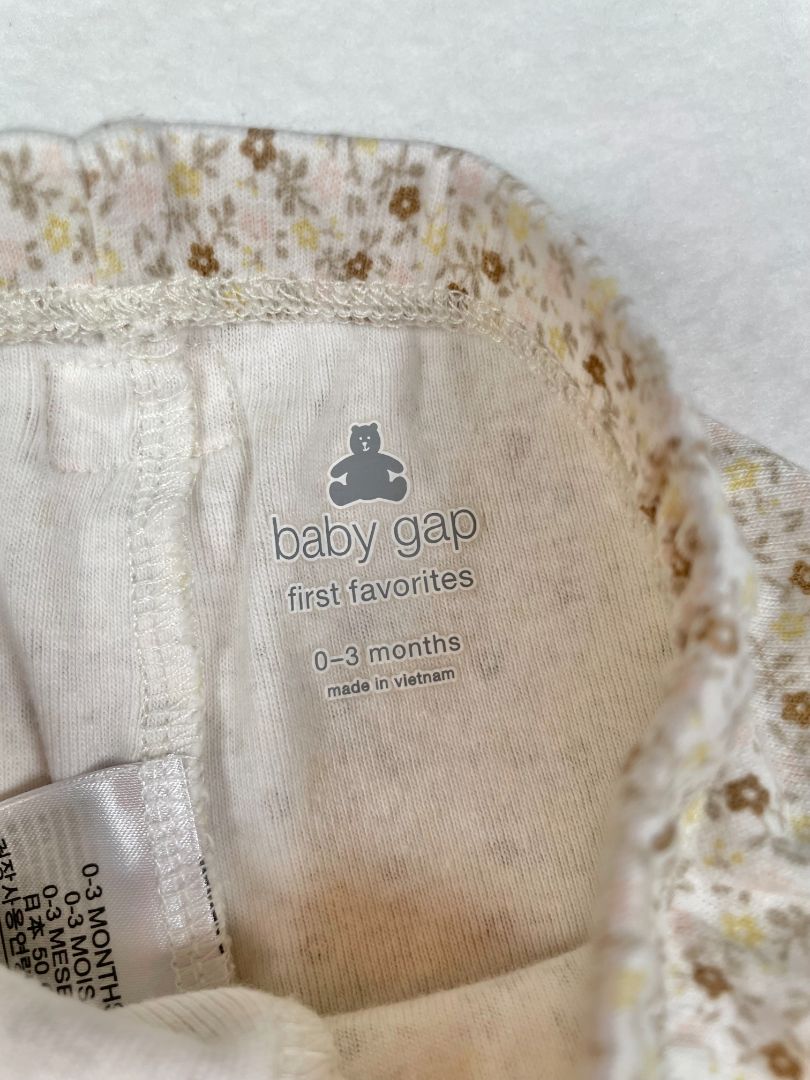 0-3 mo babyGap, Cream, Floral legging, yellow/brown/pink