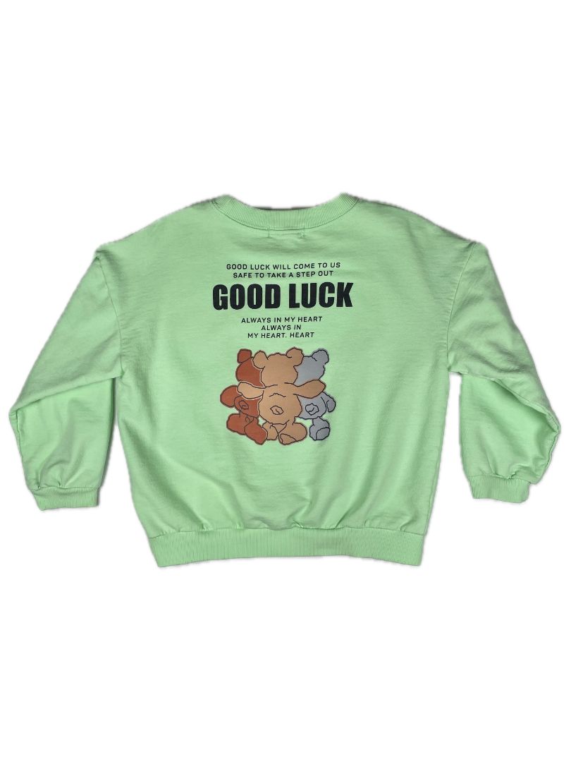 5-6, Made & Blue, Green, Korean "Good Luck" bears light sweatshirt
