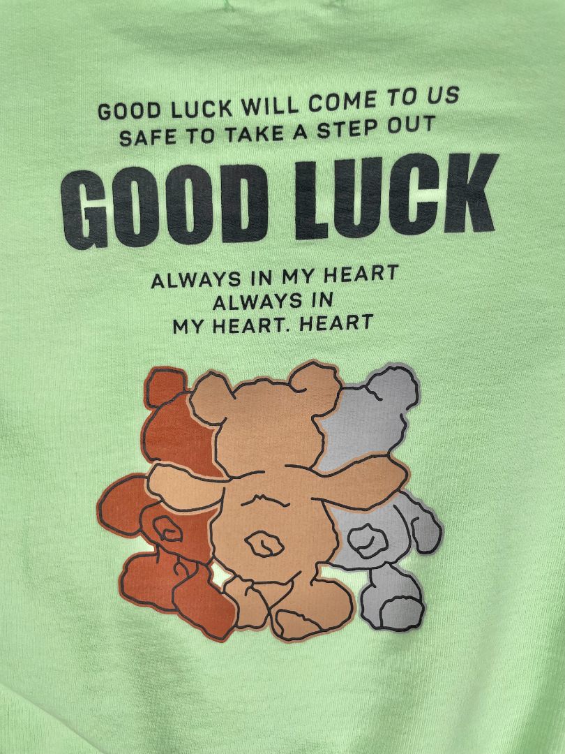 5-6, Made & Blue, Green, Korean "Good Luck" bears light sweatshirt