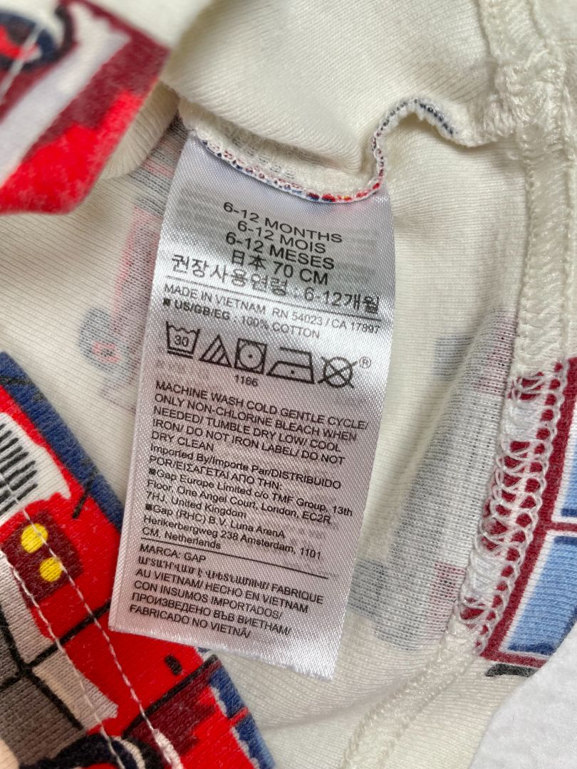 6-12 mo, babyGap, Multi, Long-sleeve firetruck print shirt, white/red/blue