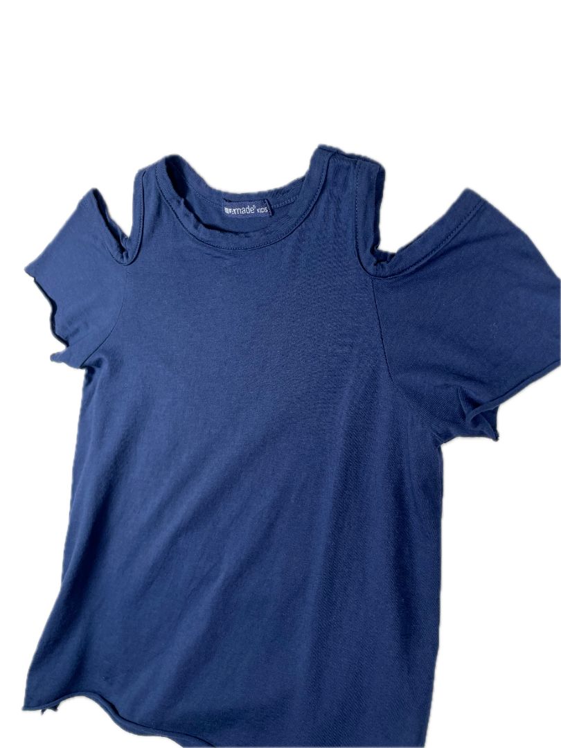 4/4T LAmade, Blue, Short-sleeve shirt w/ cutouts at shoulders, Supima cotton mix