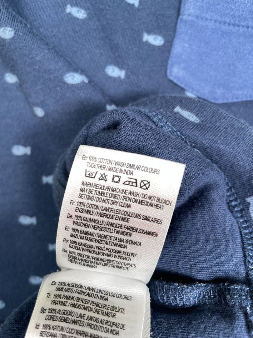 9-12 mo, Mothercare, Blue, Light blue fish print romper, pocket