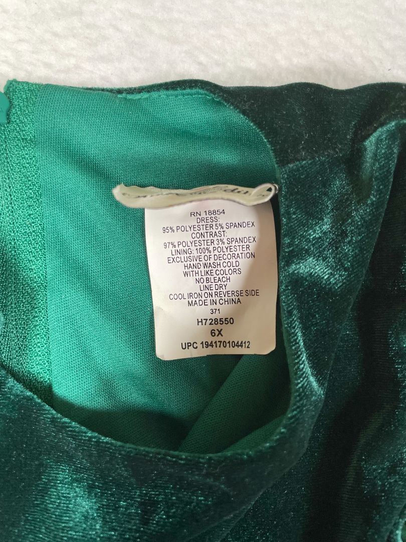 6X, Rare Editions, Green, Cap sleeve velvet dress, large bow with gold/sparkly heart