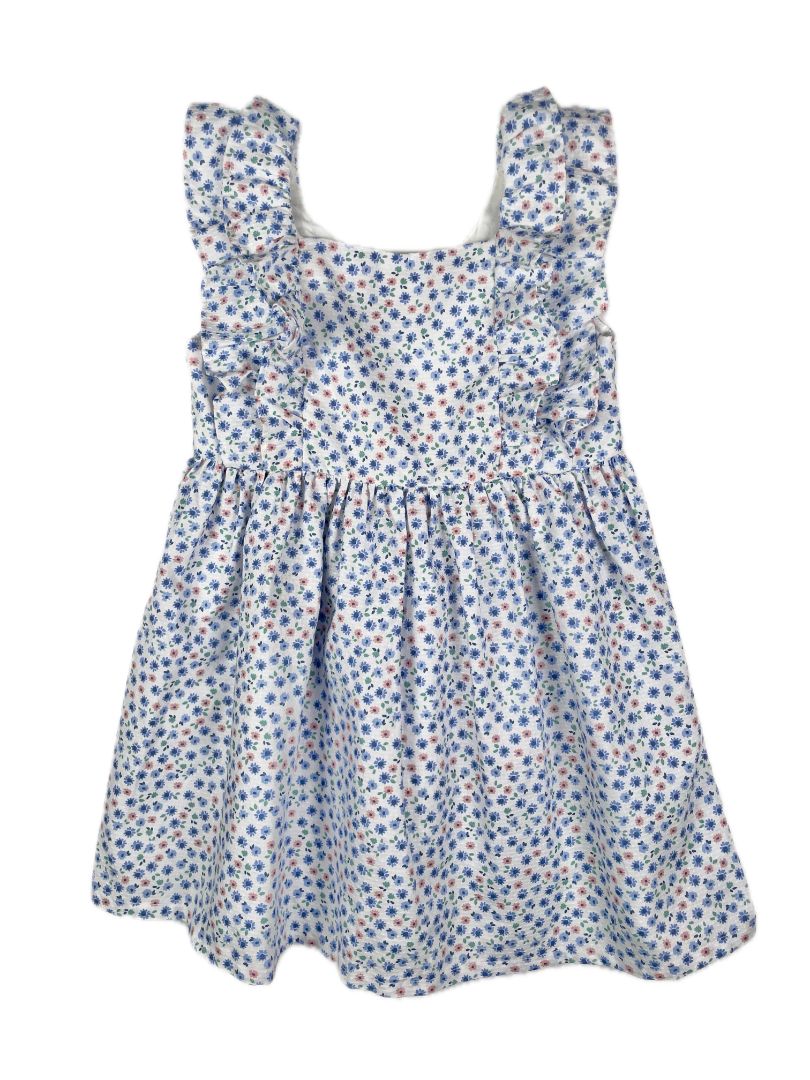 2/2T Carter's, Multi, Flutter-sleeve floral dress, textured cotton, blue/pink/white