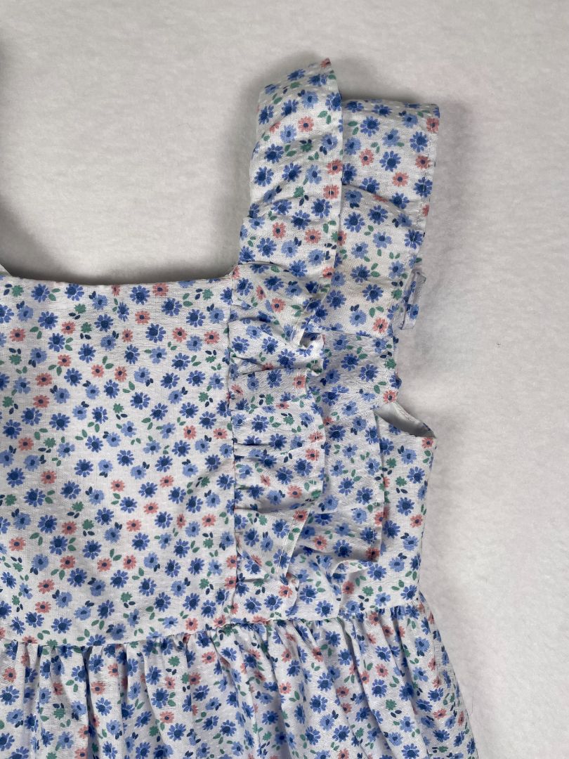 2/2T Carter's, Multi, Flutter-sleeve floral dress, textured cotton, blue/pink/white