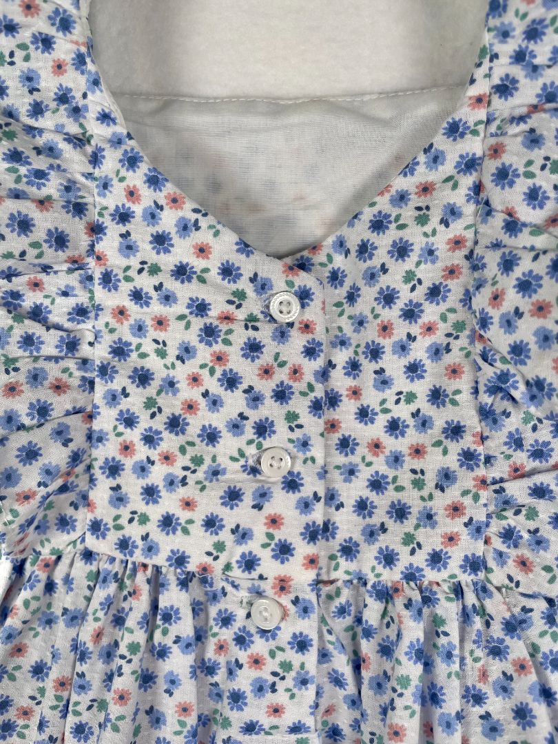 2/2T Carter's, Multi, Flutter-sleeve floral dress, textured cotton, blue/pink/white