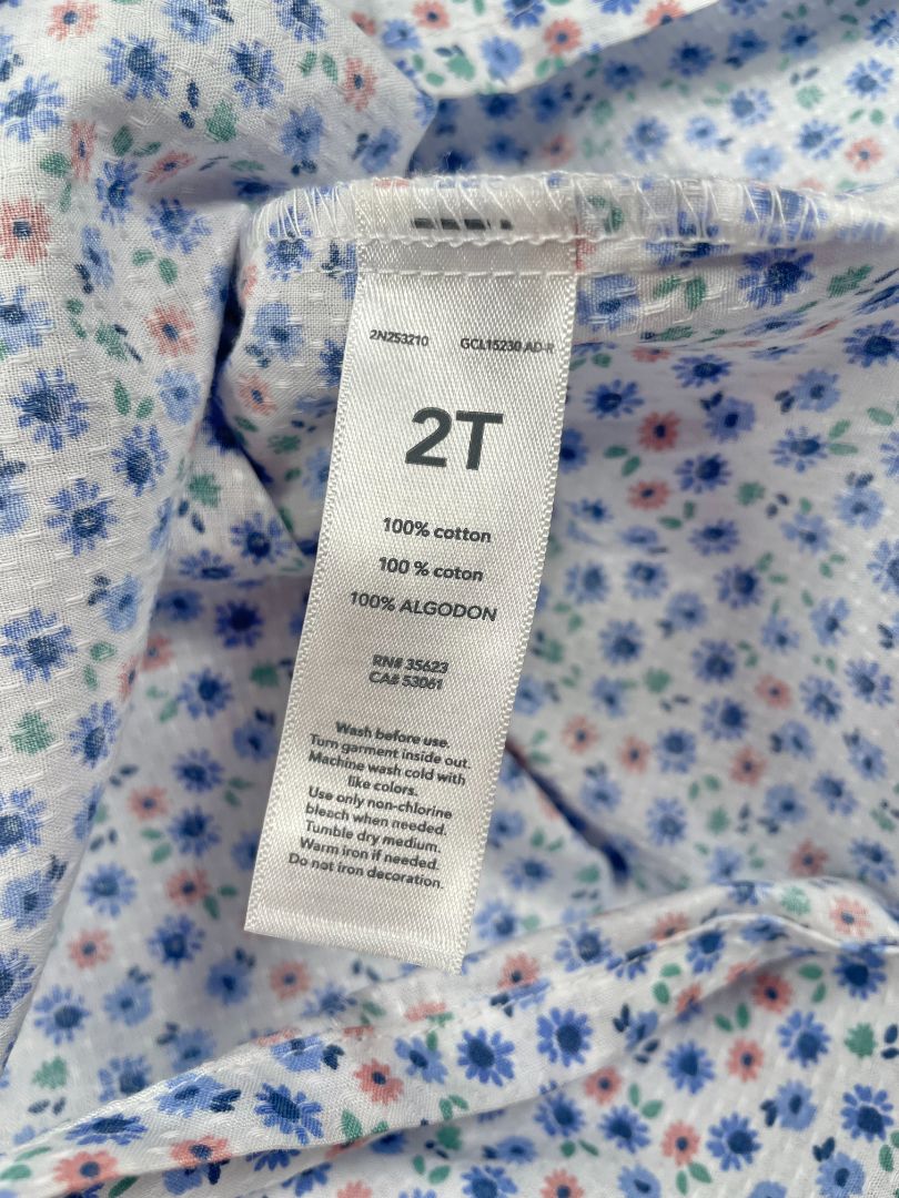2/2T Carter's, Multi, Flutter-sleeve floral dress, textured cotton, blue/pink/white