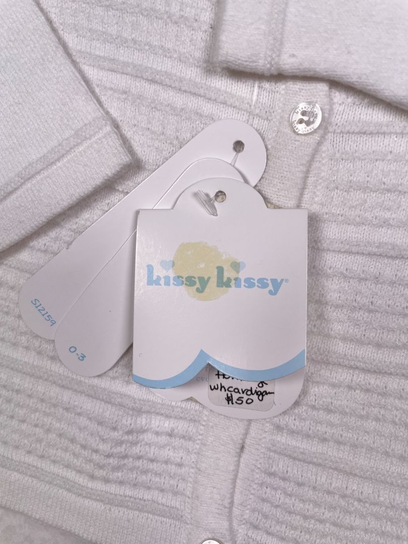 0-3 mo, Kissy Kissy, White, NEW w/ tags - Knit button-up heritage cardigan