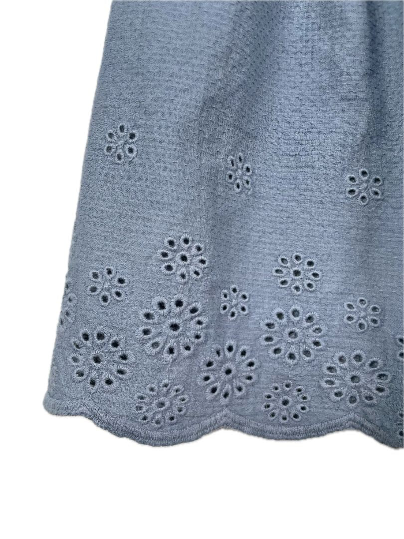 2/2T H&M, Blue, Long-sleeve dress, flower eyelet trim, ruffles at chest