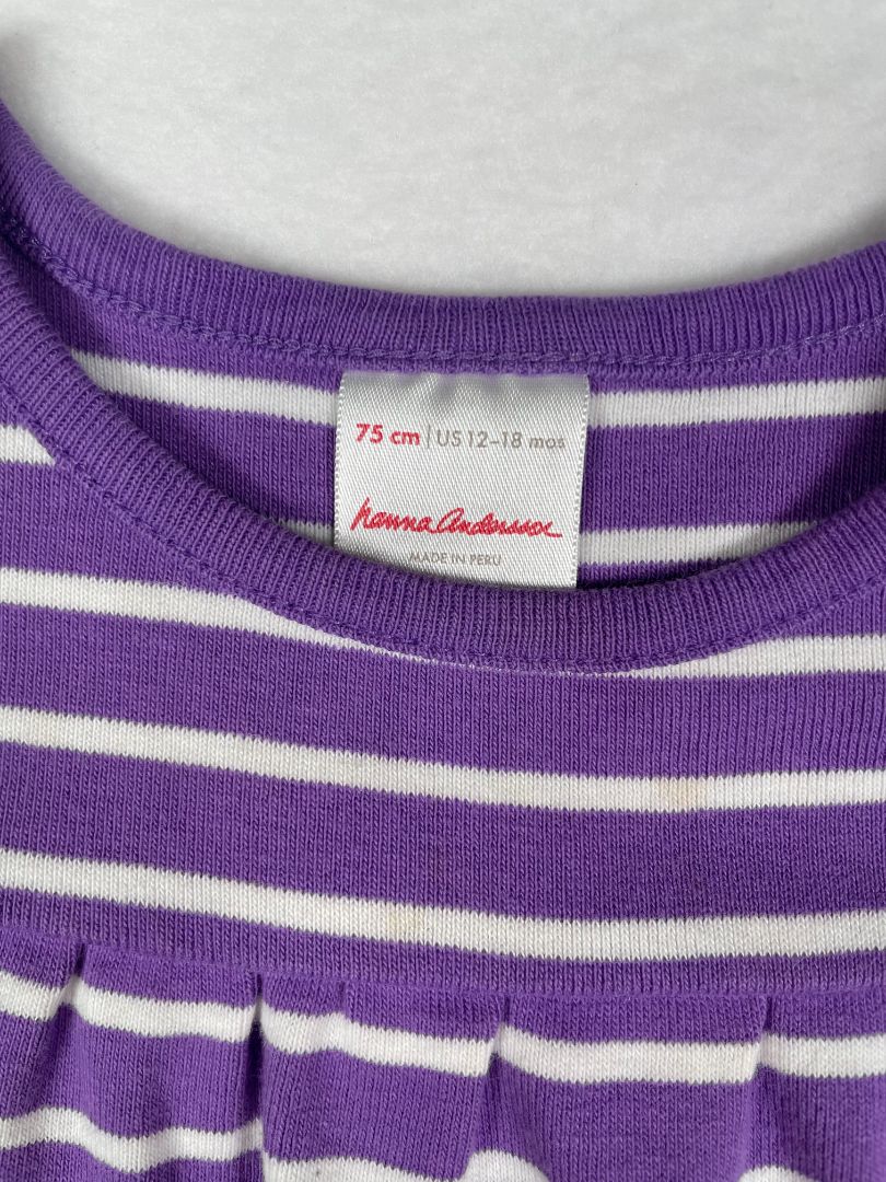 12-18 mo Hanna Andersson, Purple, Long-sleeve striped dress, front yoke seam