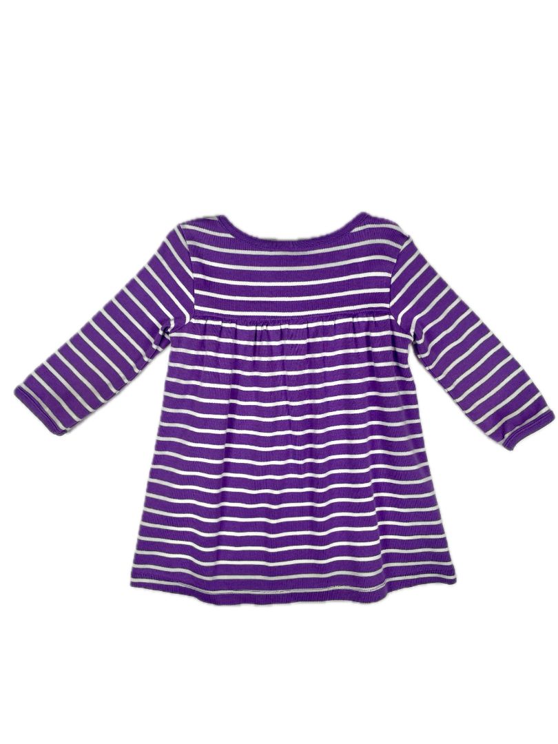 12-18 mo Hanna Andersson, Purple, Long-sleeve striped dress, front yoke seam
