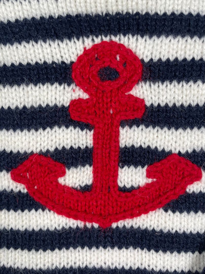 2/2T American South Side, Multi, Navy/white striped sweater w/ red anchor, mock neck, 100% alpaca wool