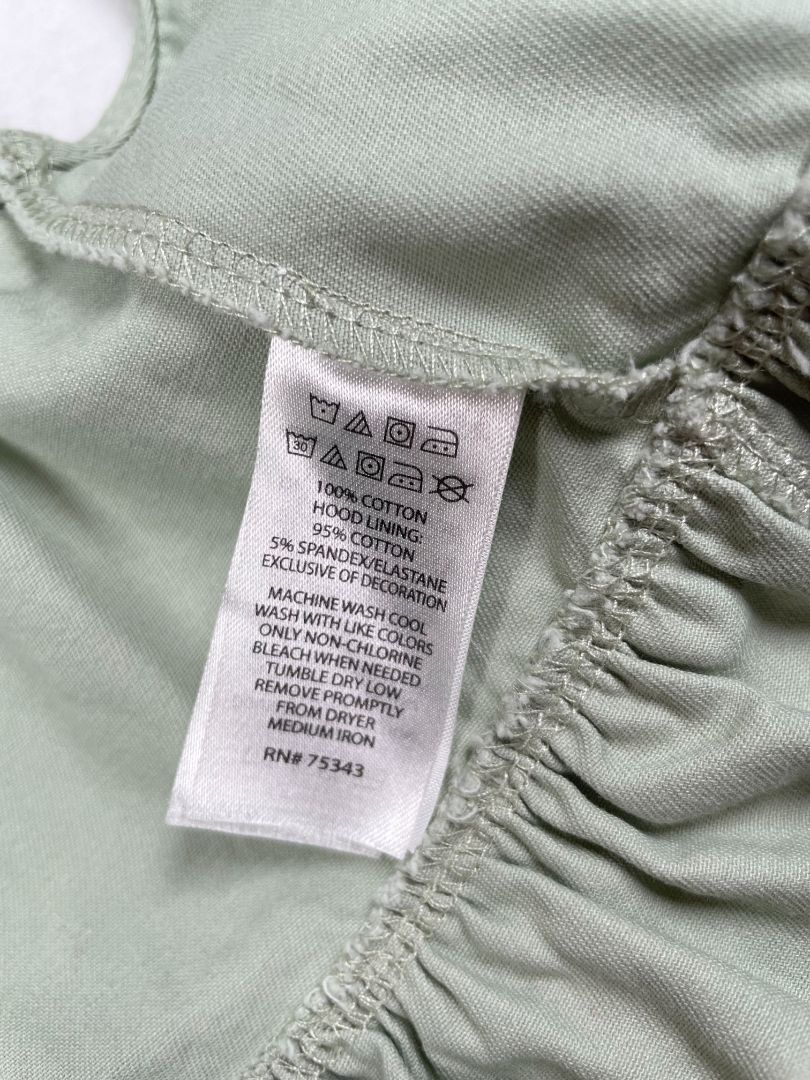 12 mo, Tahari, Green, Light zip-up hooded cotton vest w/ white ric-rac trim