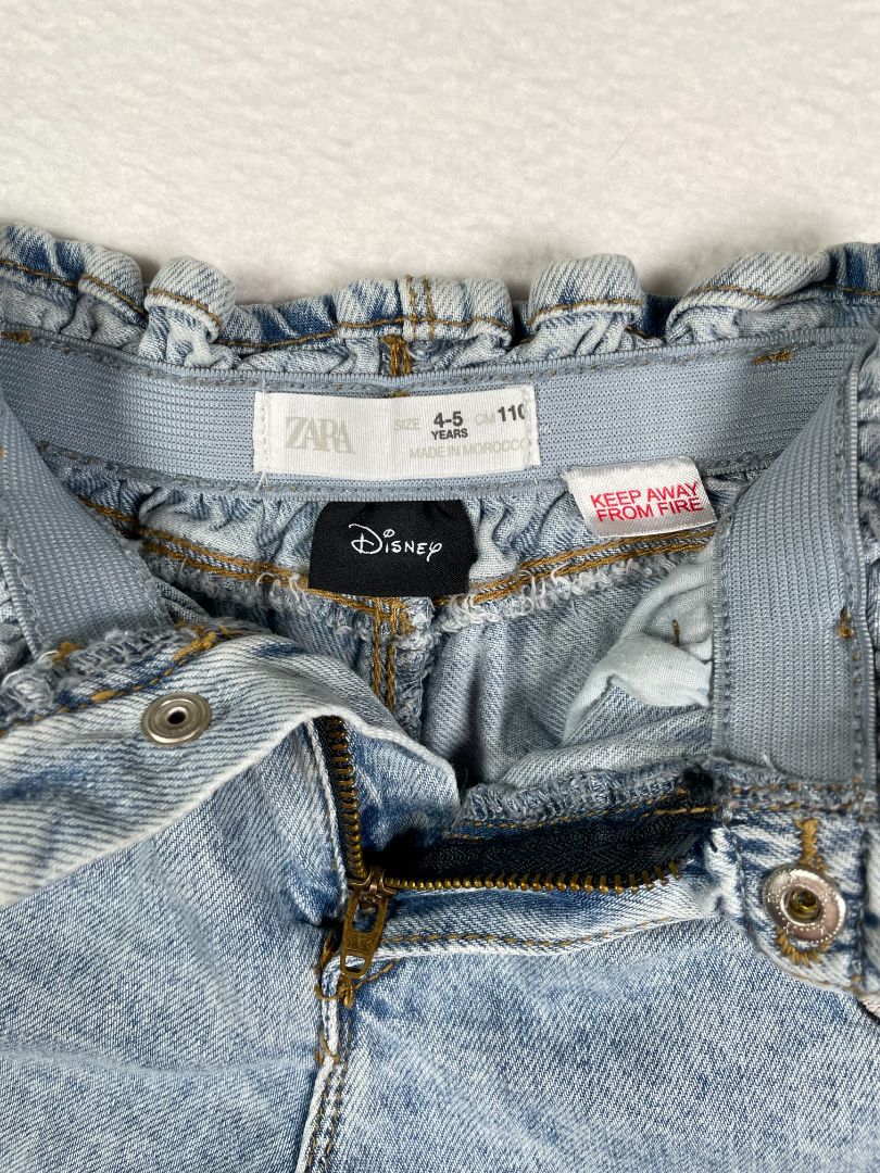 4-5, Zara, Blue, Mickey & Minnie Mouse paper bag denim shorts, elastic waist + zip/snap