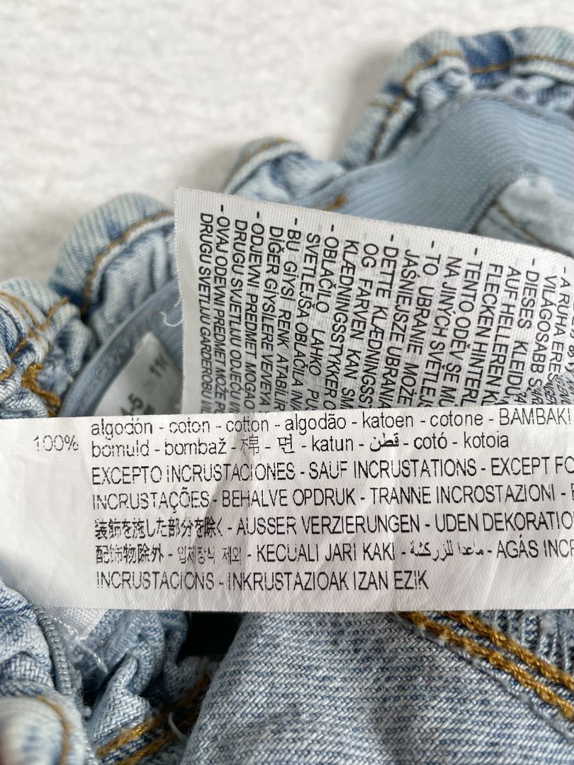 4-5, Zara, Blue, Mickey & Minnie Mouse paper bag denim shorts, elastic waist + zip/snap