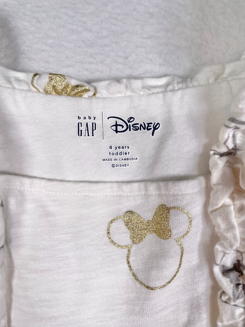 4/4T, babyGap, White, Ruffle strap Minnie Mouse and star print dress; grey, gold metallic