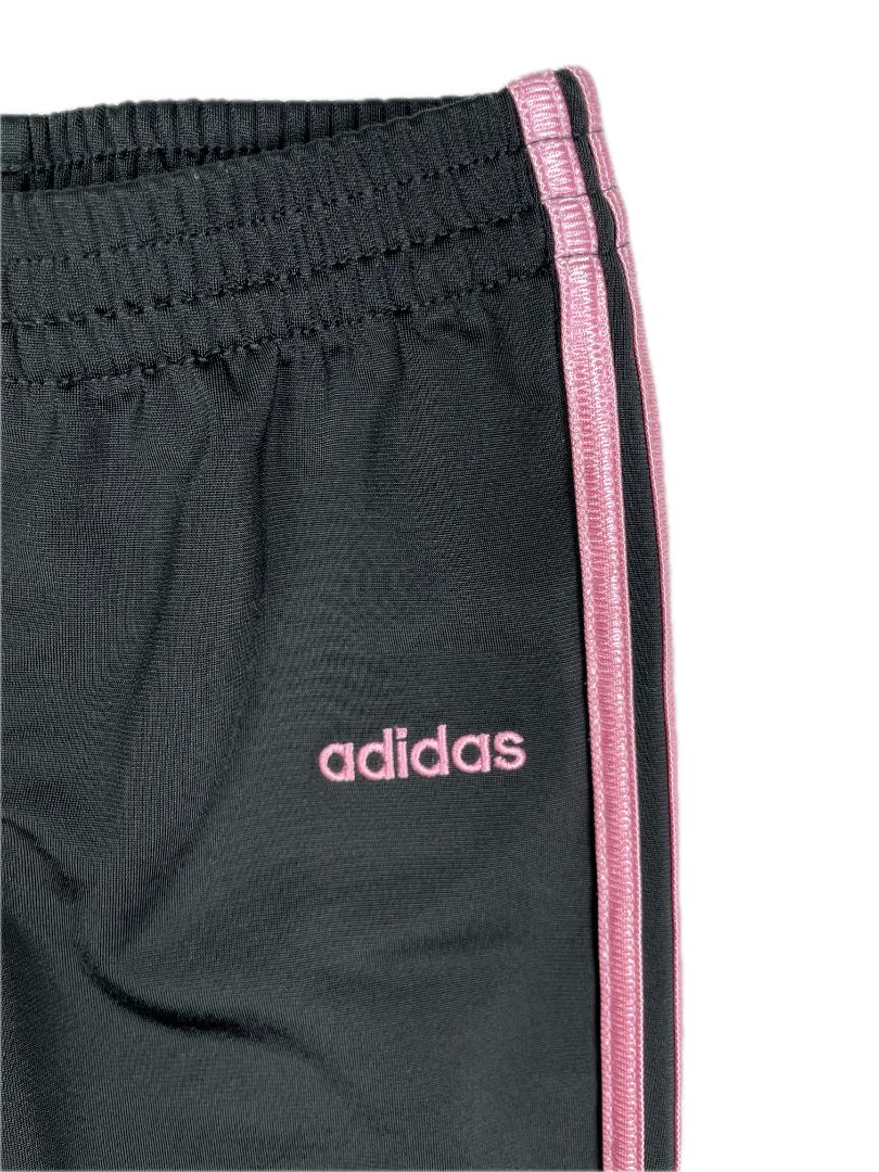 12 mo, Adidas, Black, Pull-on active pants, pink tri-stripes on sides