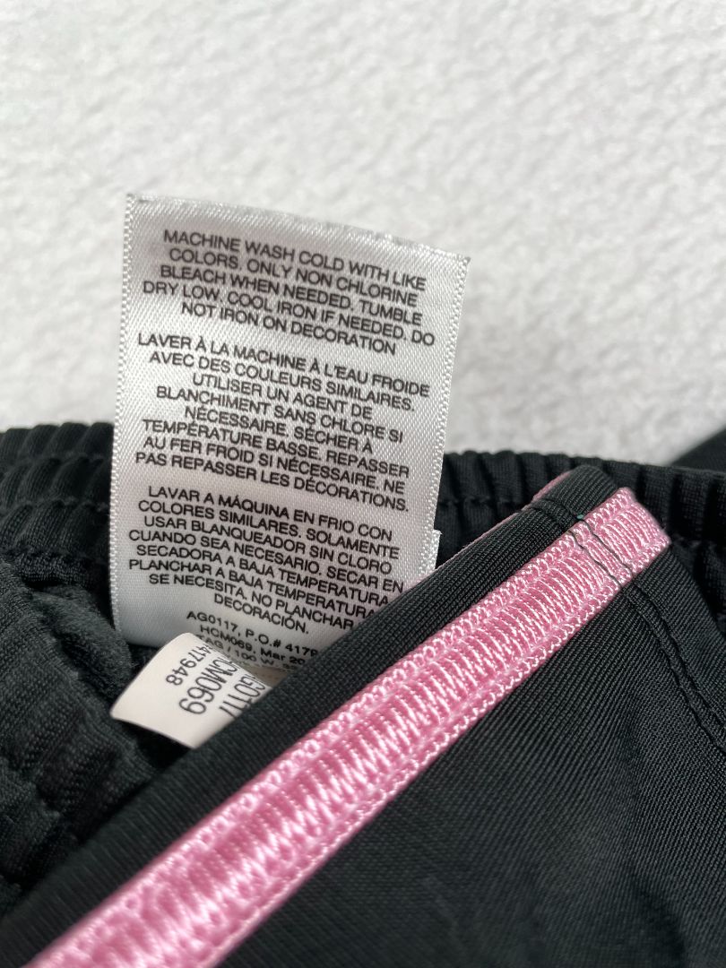 12 mo, Adidas, Black, Pull-on active pants, pink tri-stripes on sides