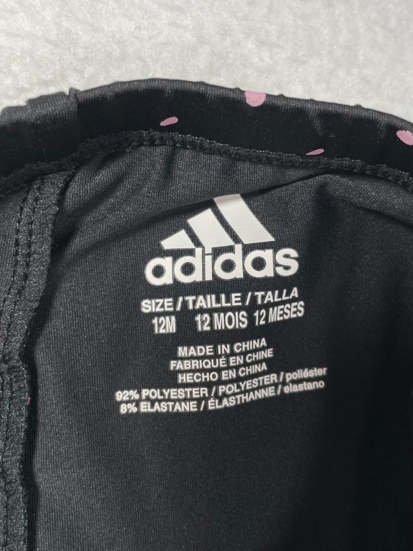 12 mo, Adidas, Black, Pink polka dot leggings