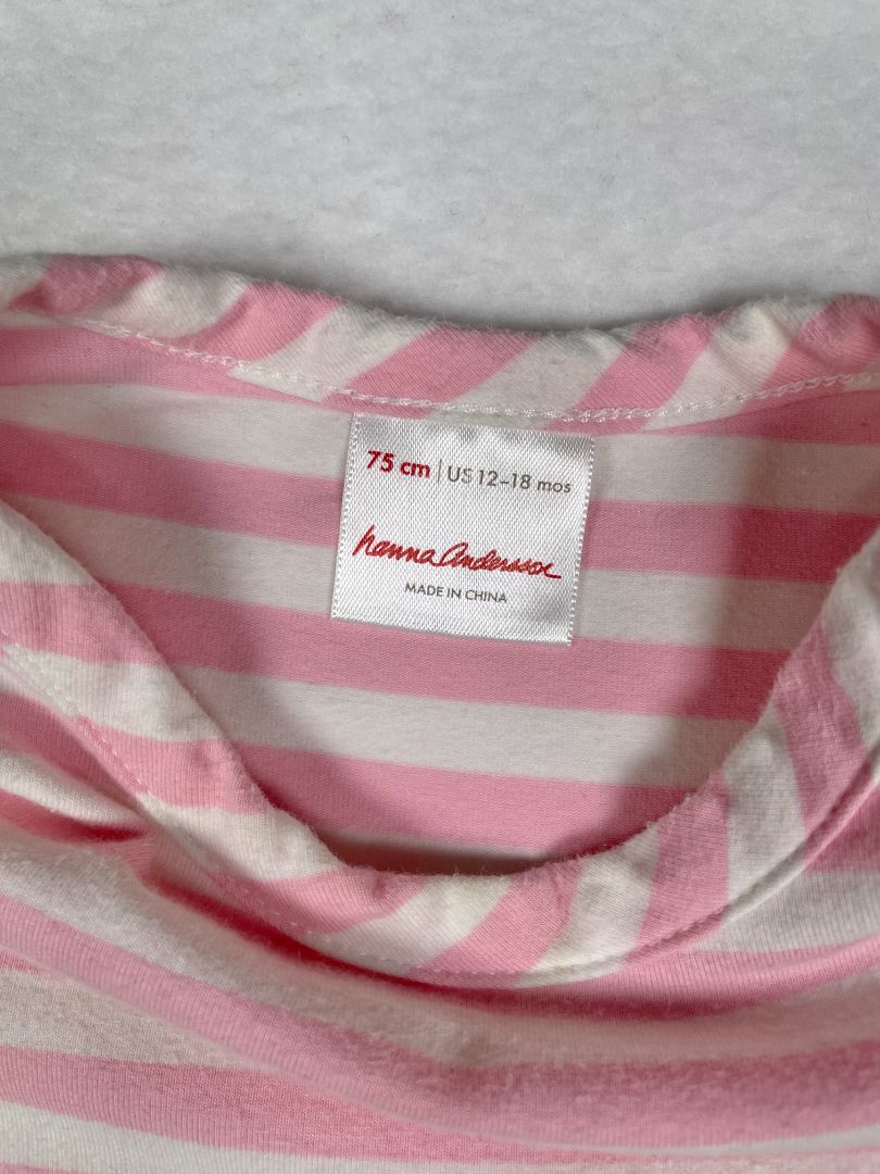 12-18 mo Hanna Andersson, Multi, Long-sleeve pink striped dress w/ green tulle skirt