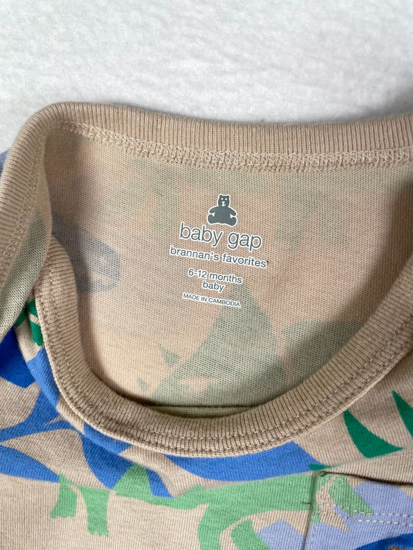 6-12 mo, babyGap, Brown, Dinosaur short-sleeve bodysuit, Green/Blue, pocket w/ bear
