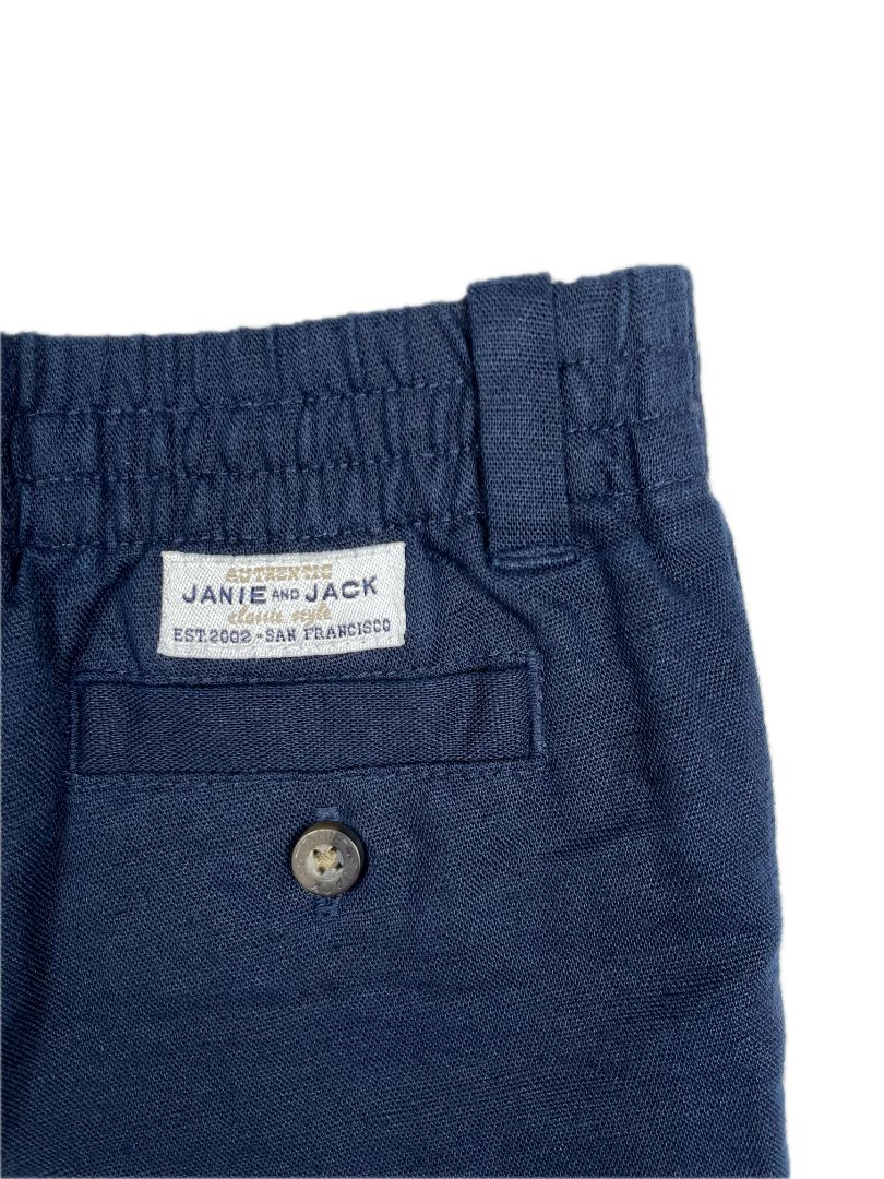 3-6 mo, Janie and Jack, Blue, Linen-cotton shorts, zip/button with elastic back