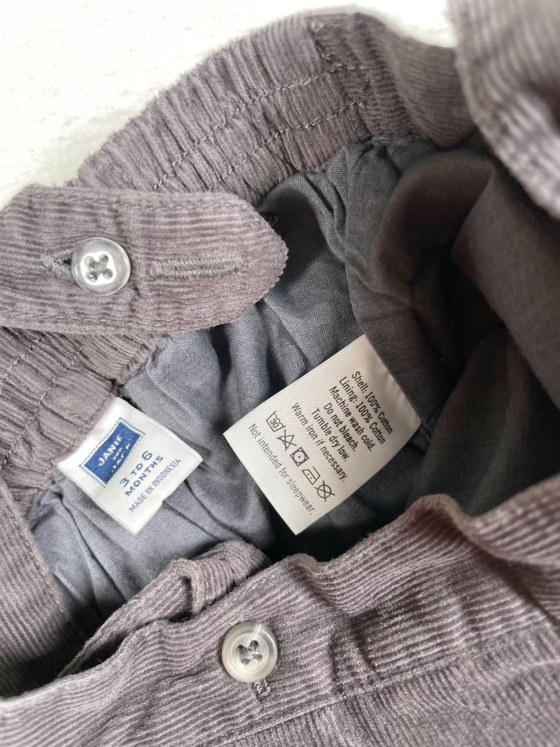 3-6 mo, Janie and Jack, Grey, Corduroy pants, removable cross-strap suspenders