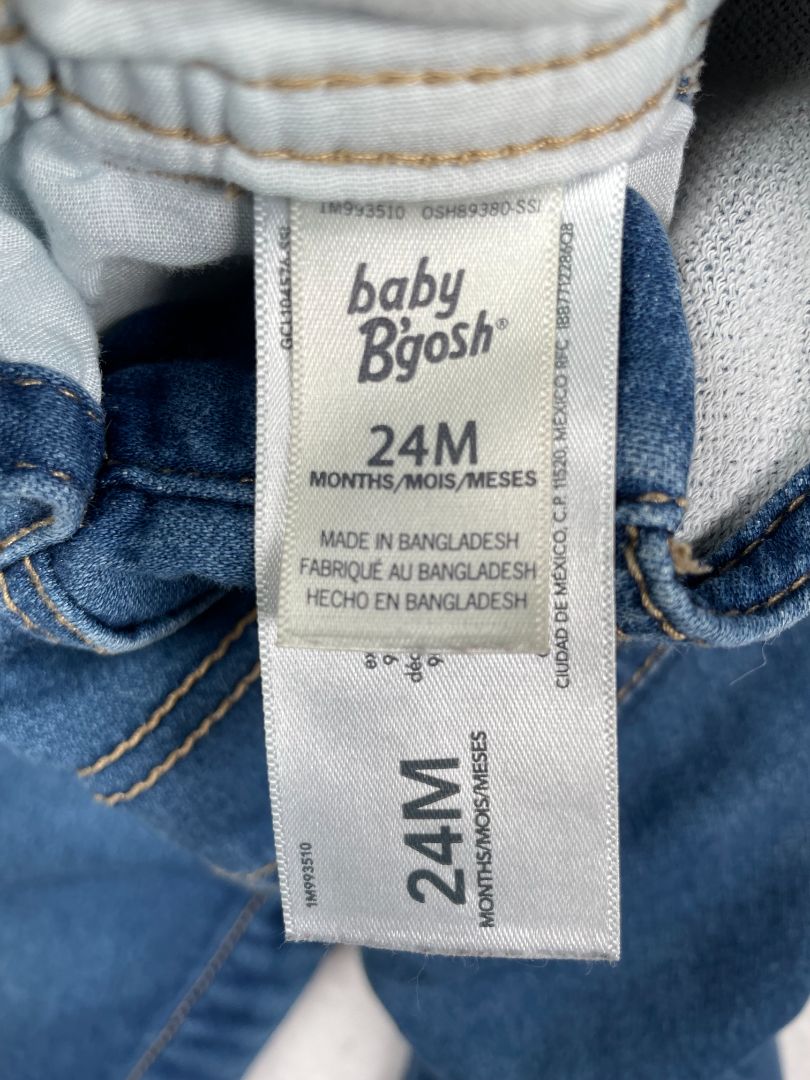 24 mo OshKosh B'Gosh, Blue, Denim overalls w/ snap legs & adjustable straps - soft + slight stretch