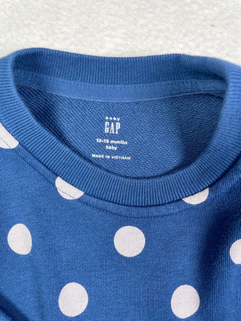 12-18 mo, babyGap, Blue, Large white polka dot pullover sweatshirt