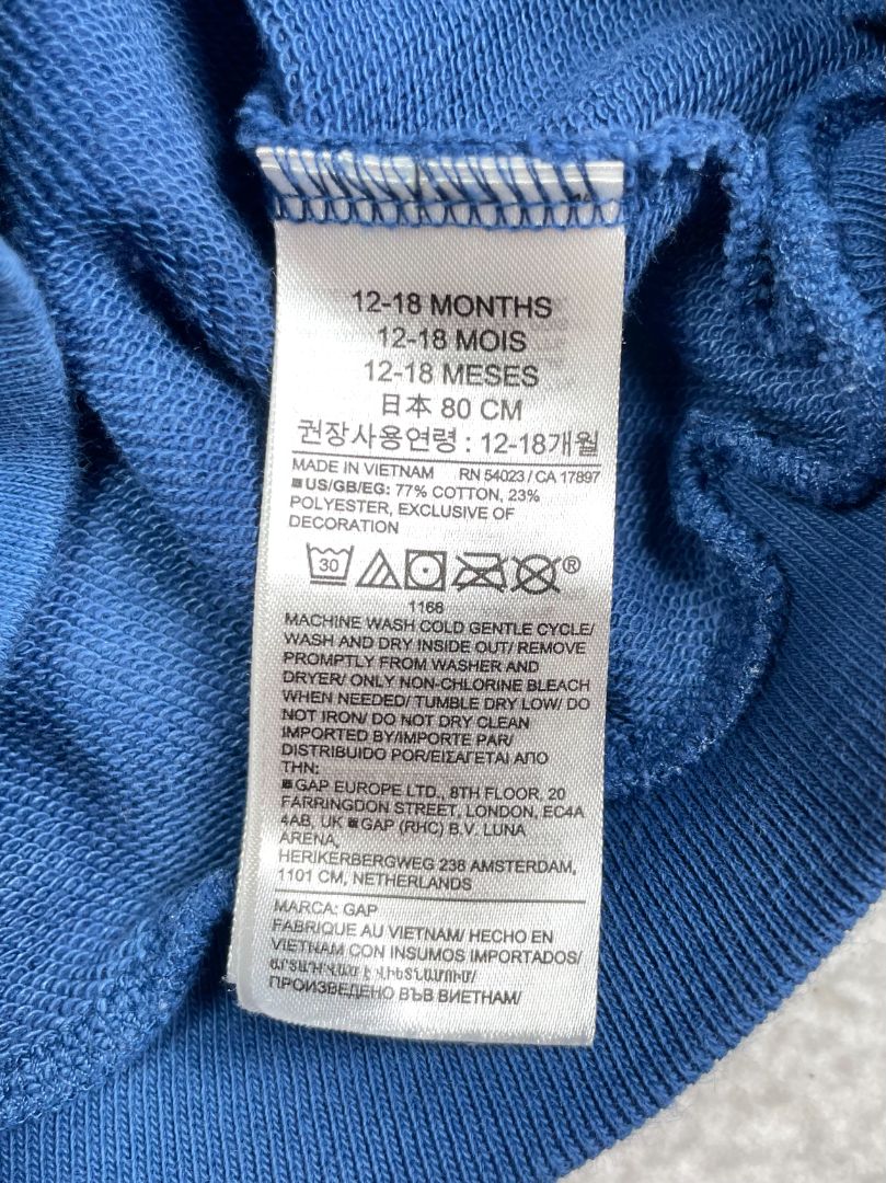 12-18 mo, babyGap, Blue, Large white polka dot pullover sweatshirt