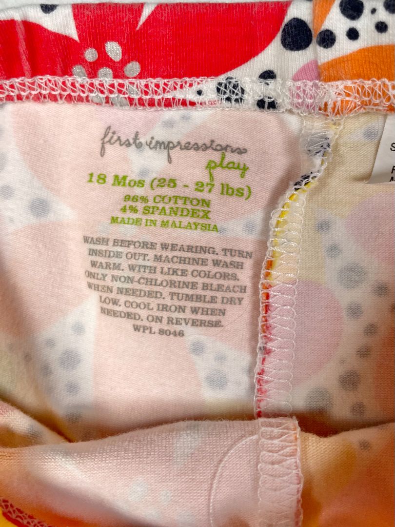 18 mo, First Impressions, White, Floral and black dot leggings, bows at cuffs, red/yellow/orange