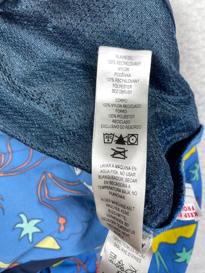 3-6 mo, Patagonia, Blue, Surfing fish zip-up lightweight jacket, removable hood