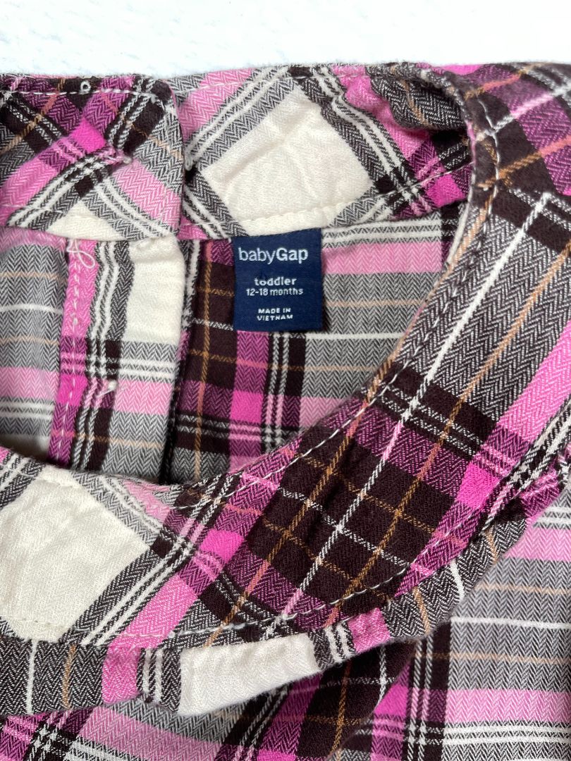 12-18 mo, babyGap, Cream, Pink/brown plaid drop-waist dress