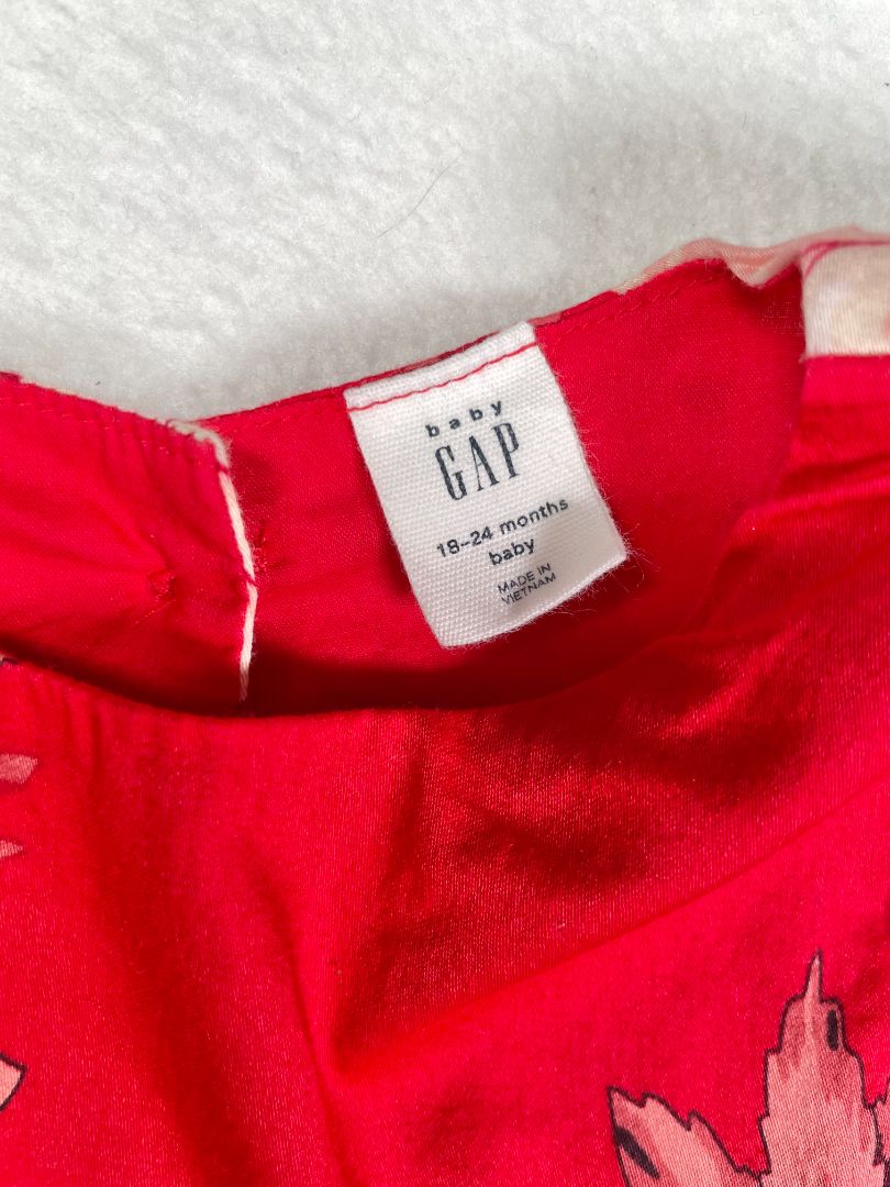 18-24 mo, babyGap, Red, Floral cap-sleeve empire dress, lined