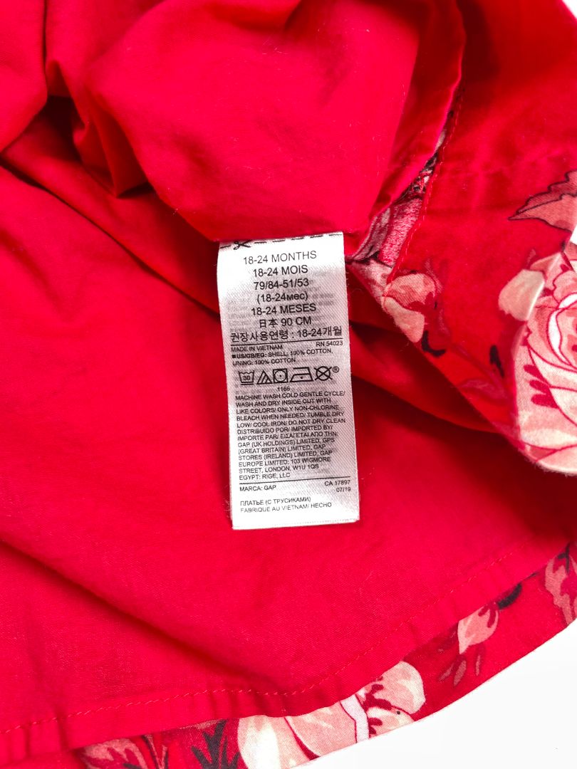 18-24 mo, babyGap, Red, Floral cap-sleeve empire dress, lined
