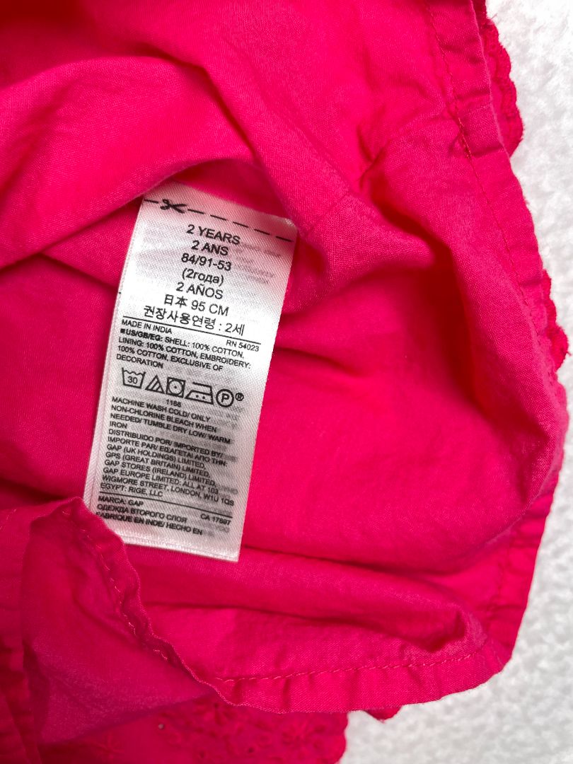 2/2T, babyGap, Pink, Bell sleeve tiered embroidered dress