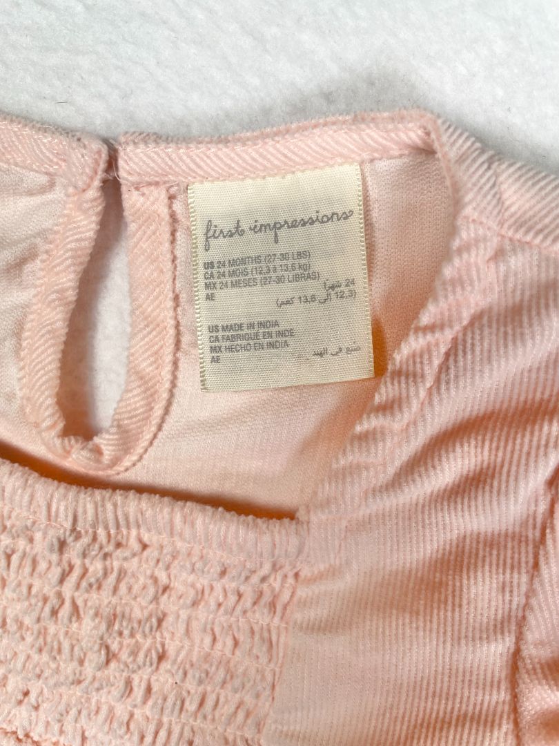 24 mo, First Impressions, Pink, Cap sleeve corduroy dress, smocking at chest