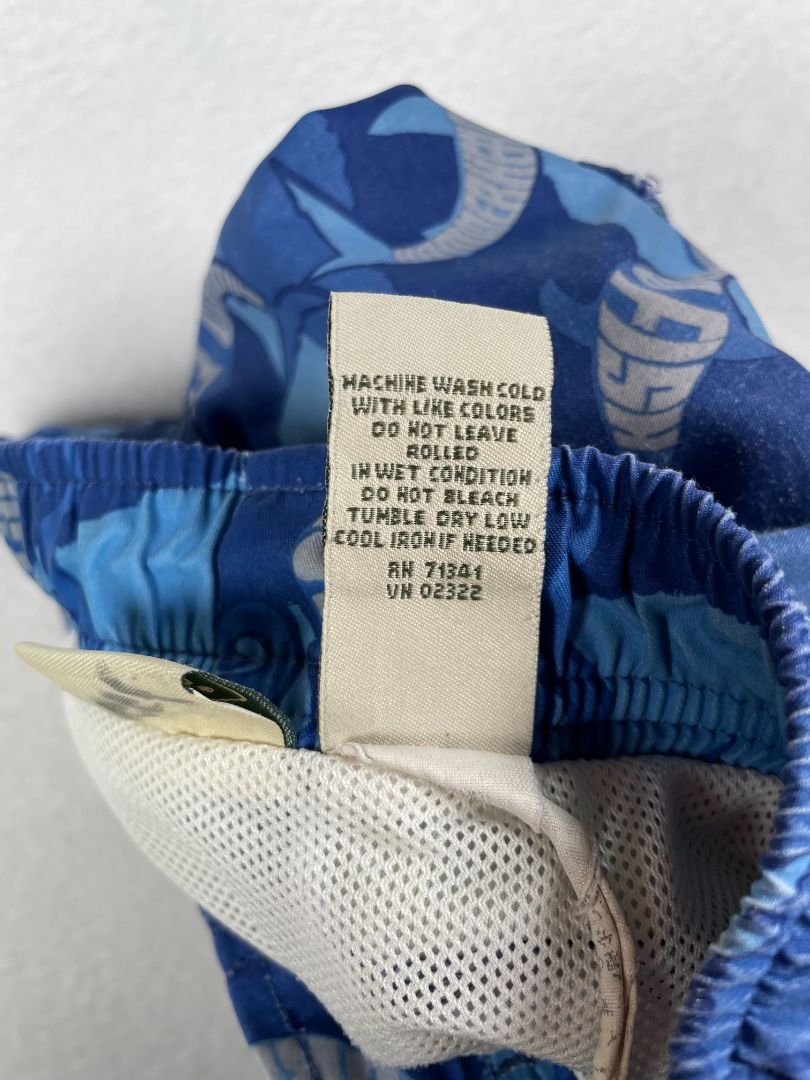 4/4T L.L.Bean, Blue, Sea creature / waves print elastic-waist swim trunks, decorative waist tie