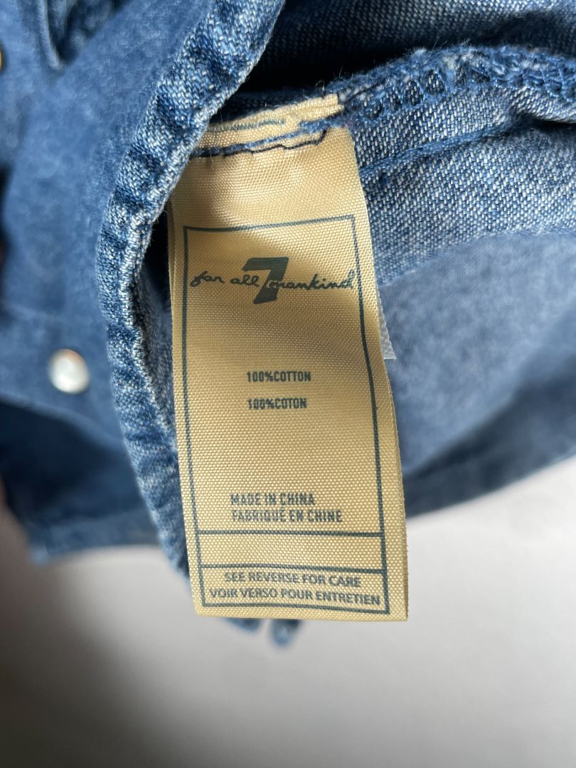 4/4T 7 for All Mankind, Blue, Long-sleeve dark chambray shirt w/ pearl snaps, banded cuffs