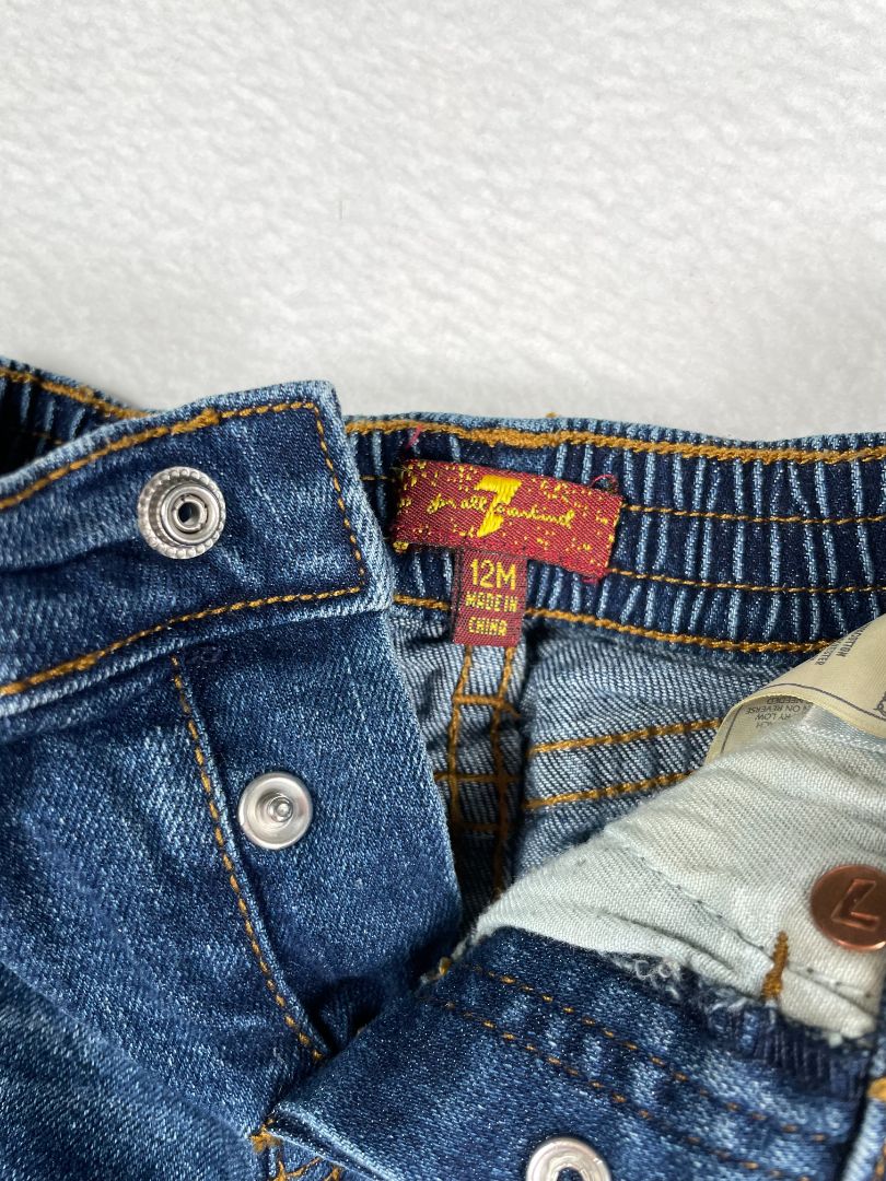 12 mo, 7 for All Mankind, Blue, Stretch skinny jeans, elastic waist with snap