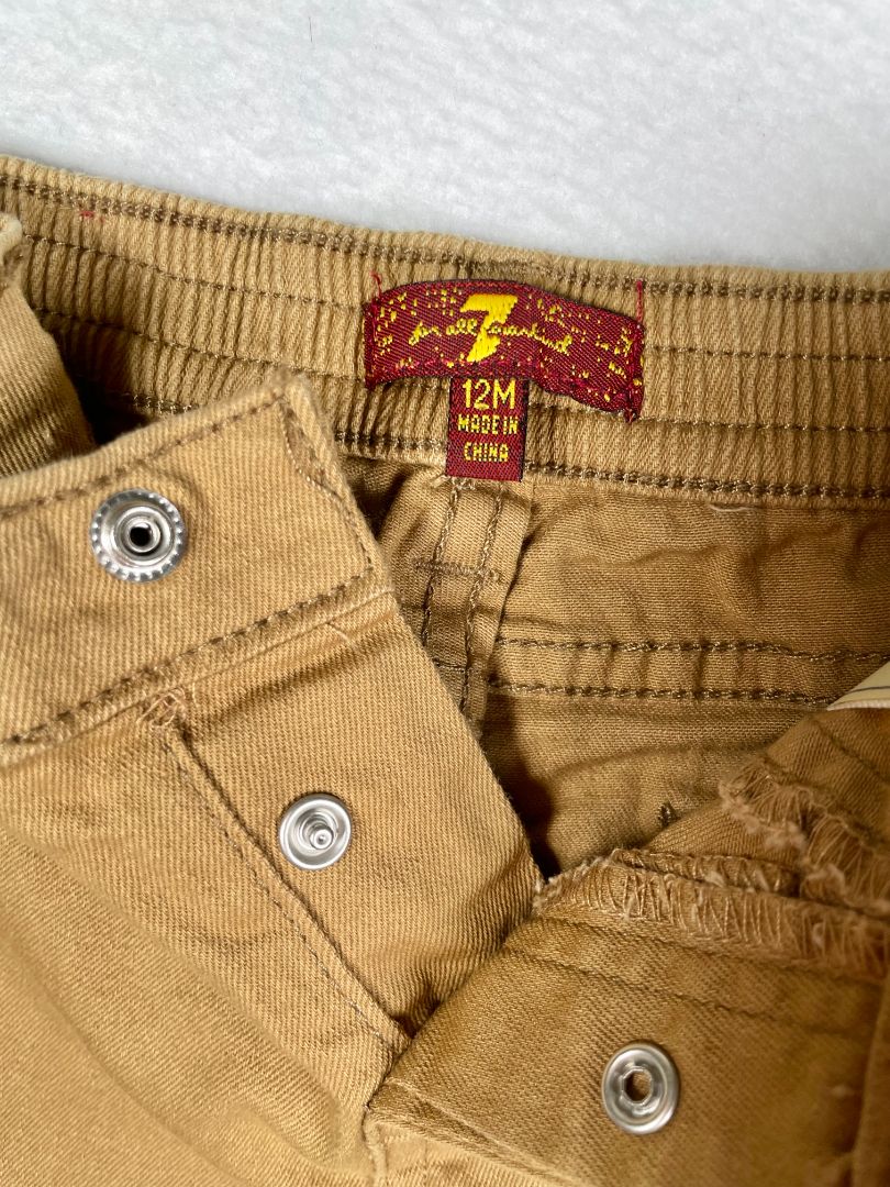 12 mo, 7 for All Mankind, Brown, Stretch skinny jeans, elastic waist with snap