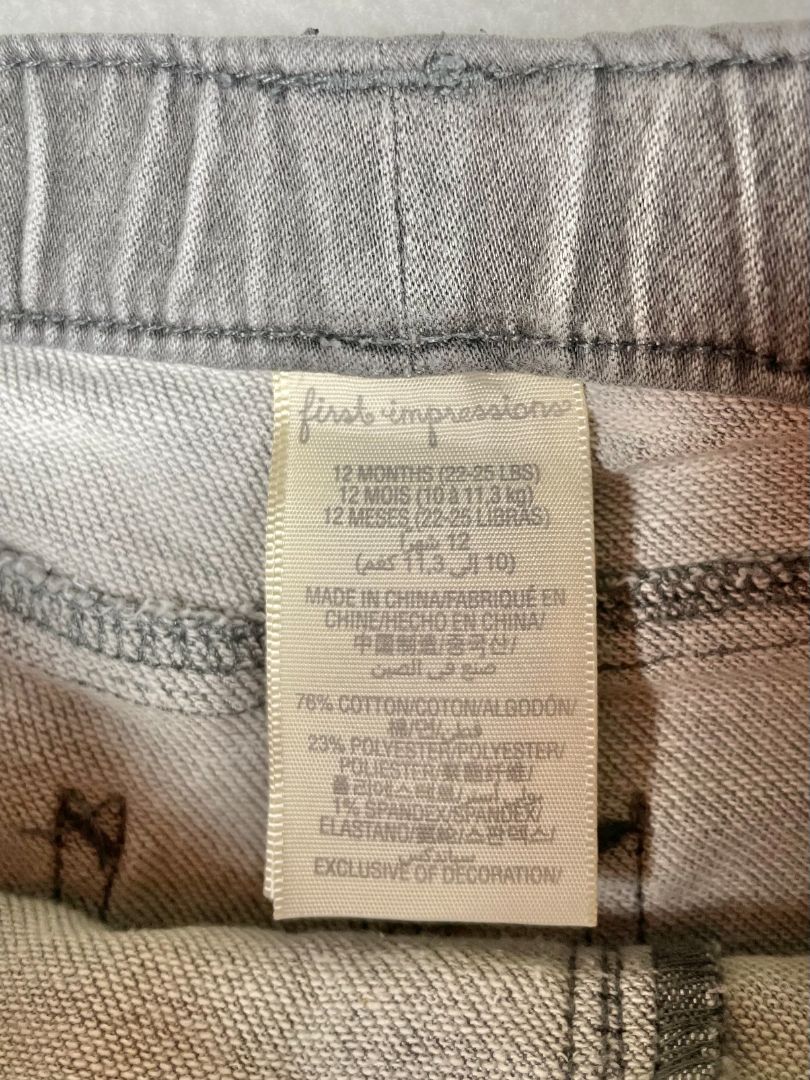 12 mo, First Impressions, Grey, Pull-on jeans, decorative tie